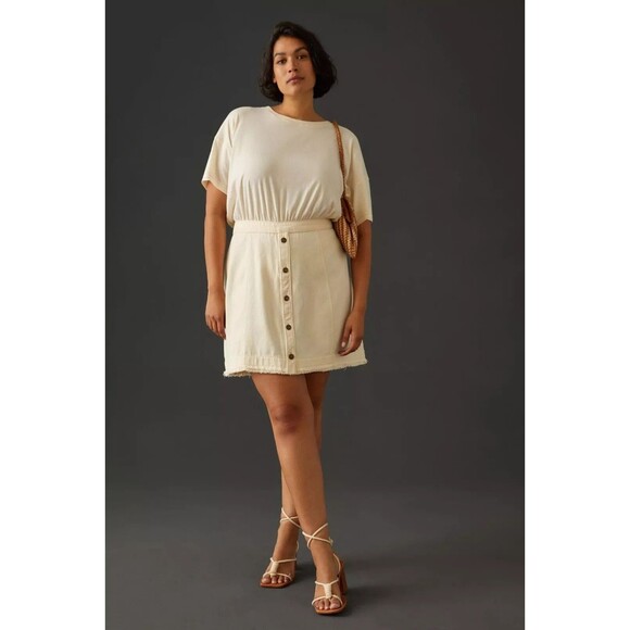 Pilcro Anthropologie Denim Skirt & Knit Tee Twofer Mini Dress Cotton S-6 274954 - Picture 1 of 14